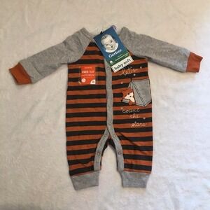Gerber Union Suit Baby Newborn Orange Gray NEW Striped Fox Camping Snap Front